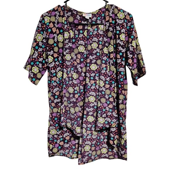 LuLaRoe Purple Floral Open Cardigan Kimono Style Womens Size 3 Top Short Sleeve - Picture 1 of 5